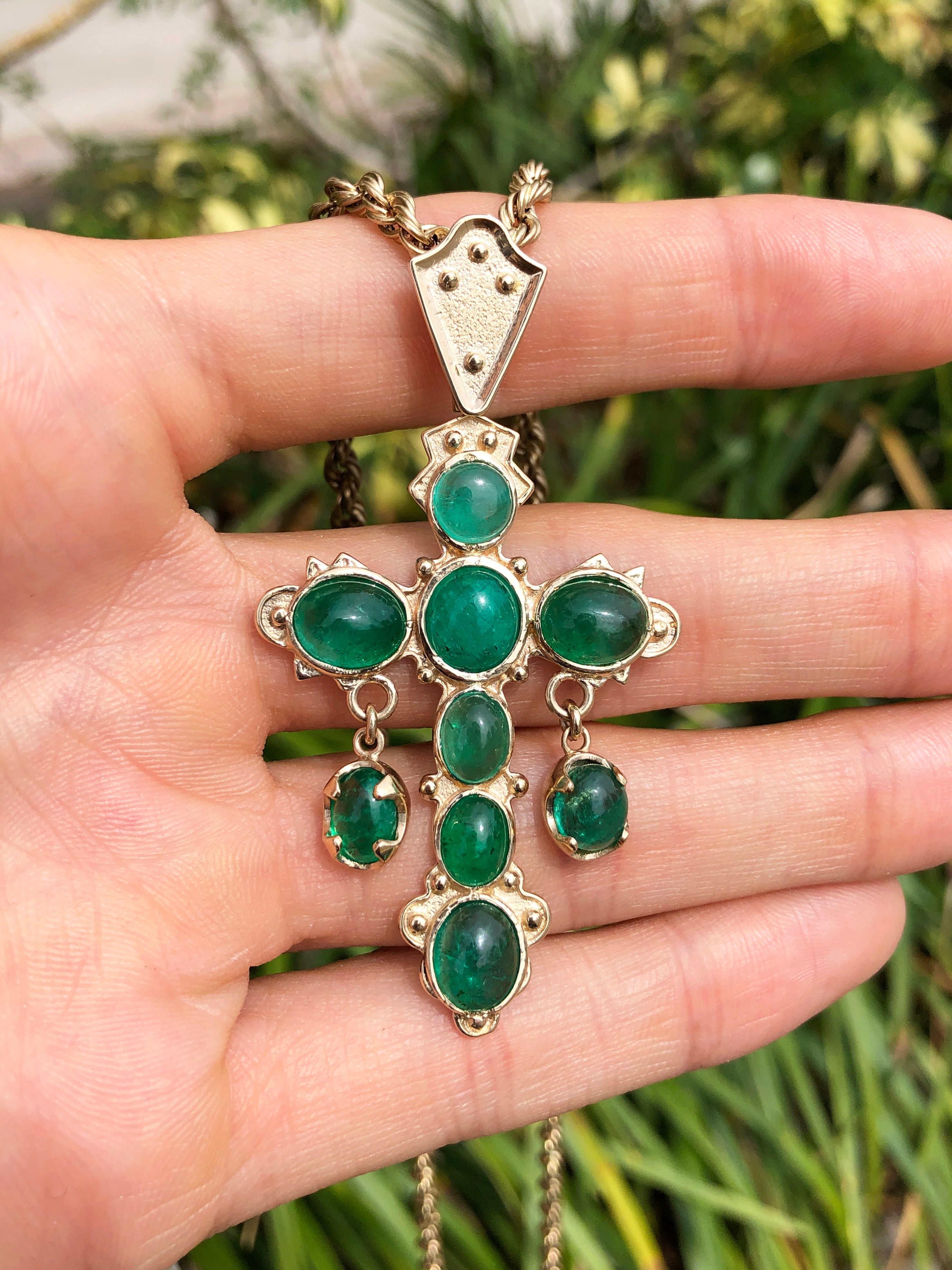 Nuestra Señora De Atocha Replica Natural Colombian Emerald Cabochon Cross 18K