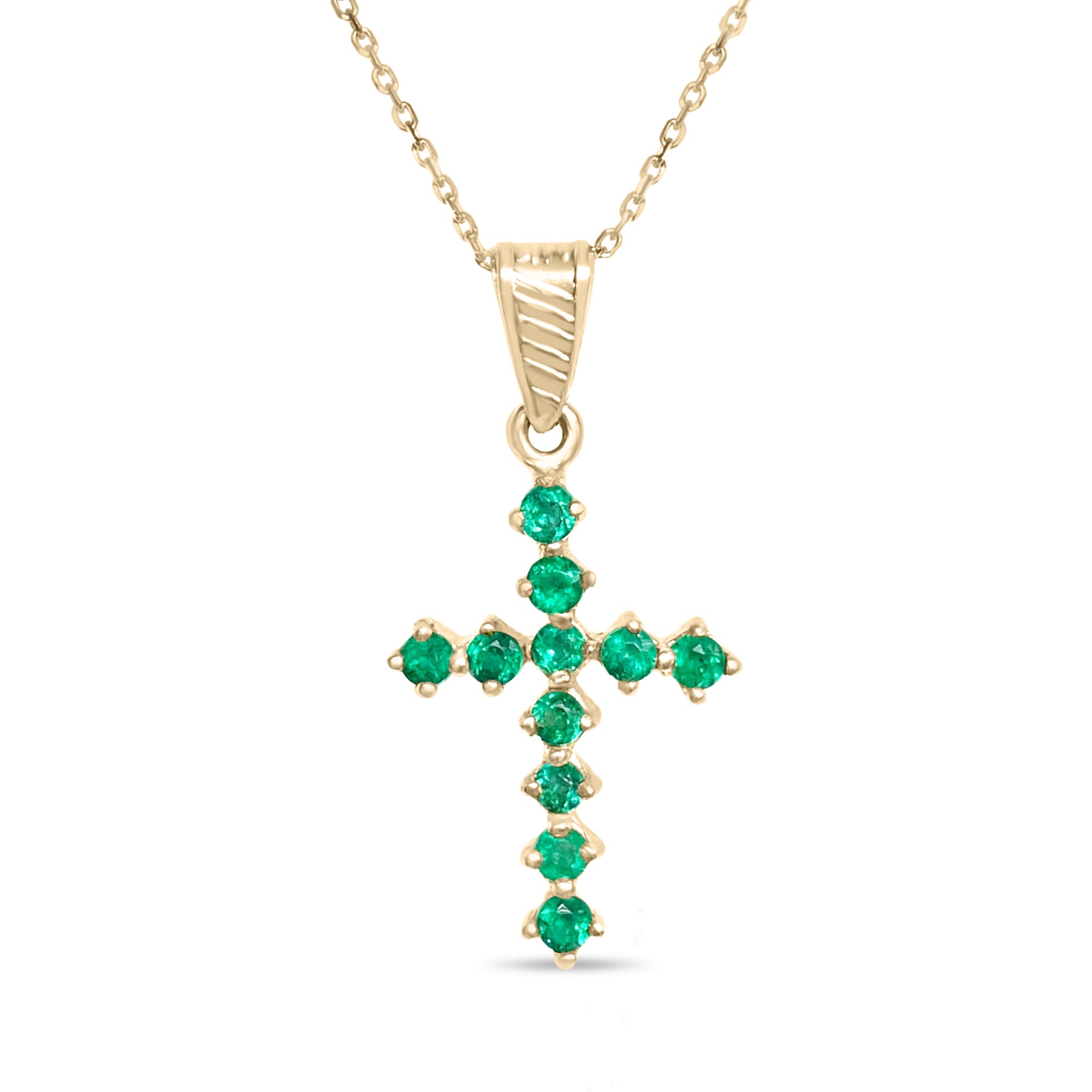 0.75tcw Natural Emerald Prong Set Tennis Cross 18K - JR Colombian Emeralds