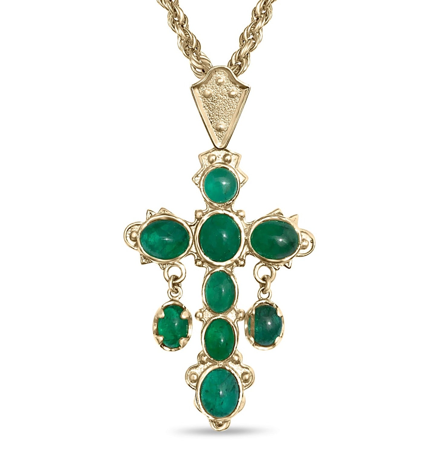 10tcw Nuestra Señora De Atocha Replica Natural Colombian Emerald Cabochon Cross 18K - JR Colombian Emeralds