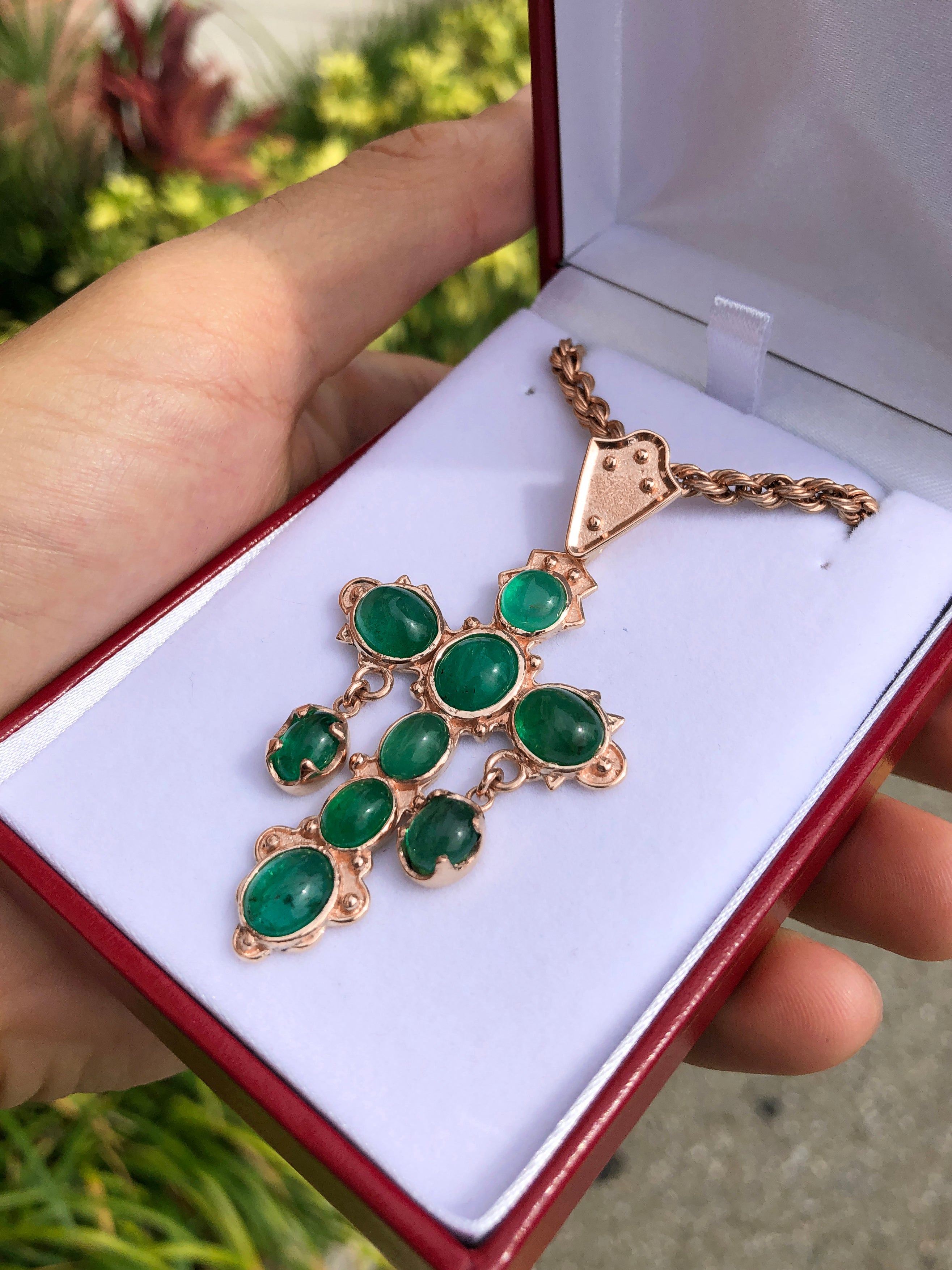 Emerald Cabochon Cross 18K