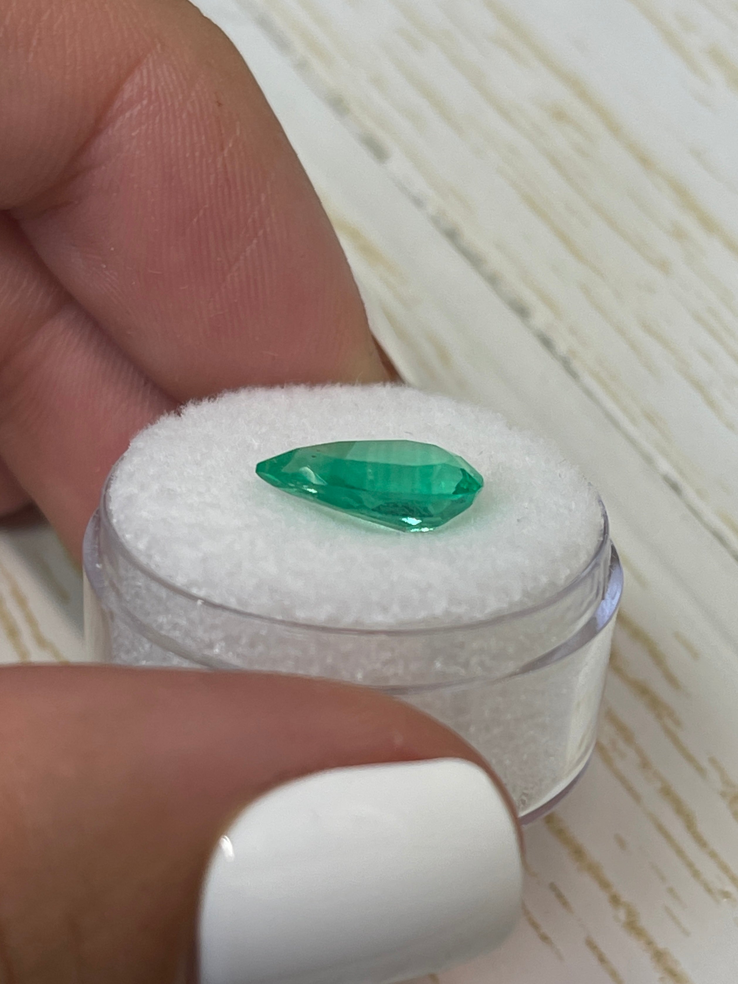 Luminous 2.52 Carat Pear Cut Colombian Emerald in Vibrant Green