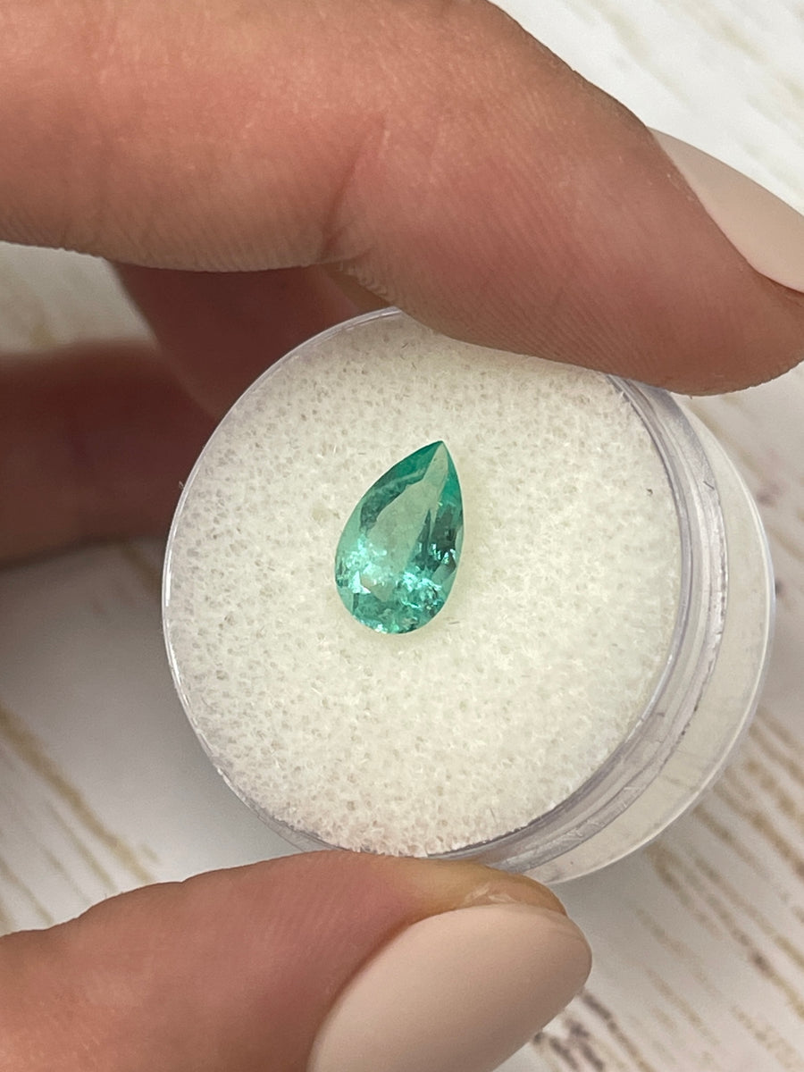 Natural Colombian Emerald - 1.36 Carat Pear Cut in Light Bluish Green