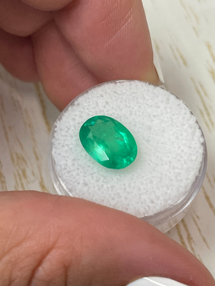 3.32 Carat 12x9 Neon Green Natural Loose Colombian Emerald-Oval Cut