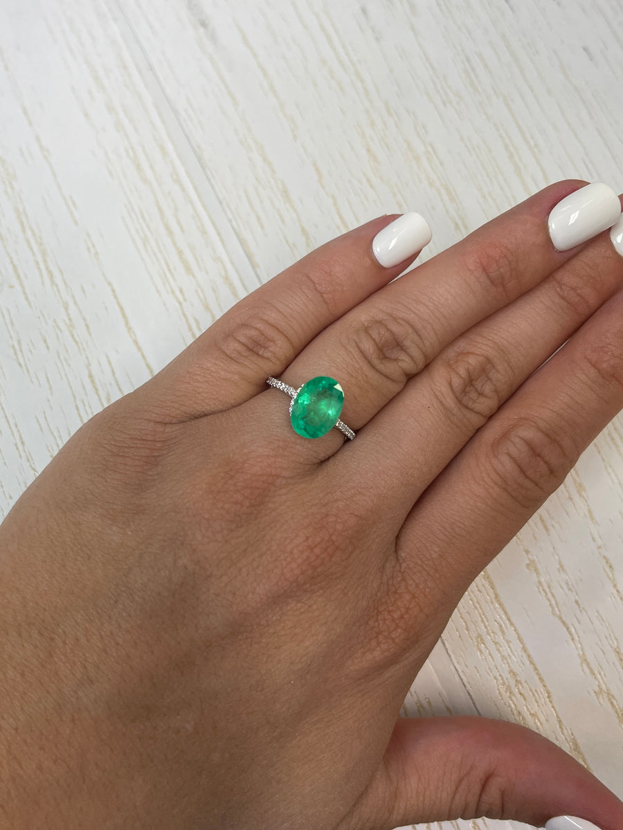 12x9 Oval Neon Green Colombian Emerald Gemstone - 3.32 Carat