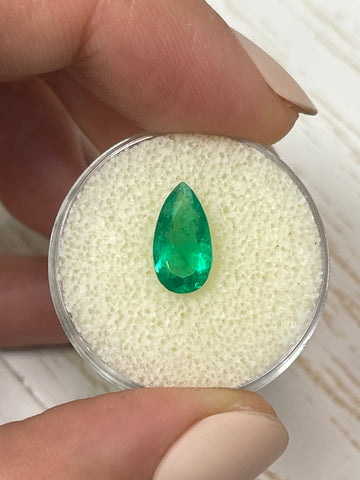 Vivid 1.37 Carat Colombian Emerald - Pear Cut Gemstone