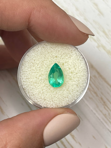 1.42 Carat Loose Colombian Emerald with Yellowish Green Hue - Pear Cut Gemstone