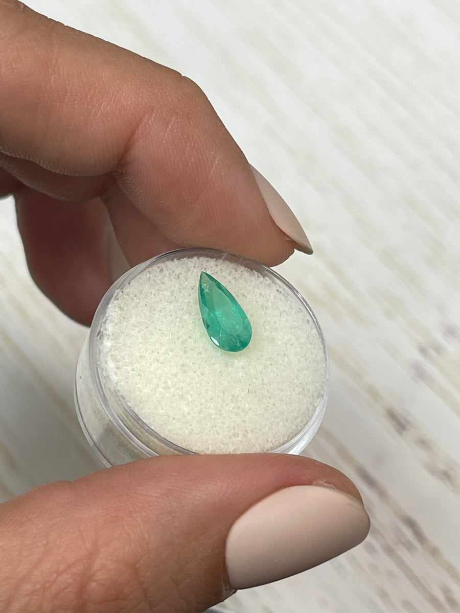 1.46 Carat Colombian Emerald - Slender Pear Cut - Vibrant Green Stone
