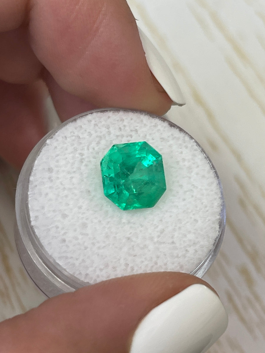 3.68 Carat 9x9 Luminous Natural Loose Colombian Emerald-Asscher Cut with Clipped Corners