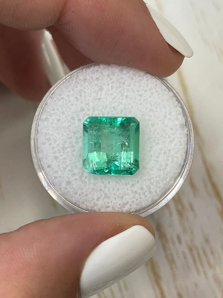 5.32 Carat 10x10 Glowy Green Natural Loose Colombian Emerald-Asscher Cut