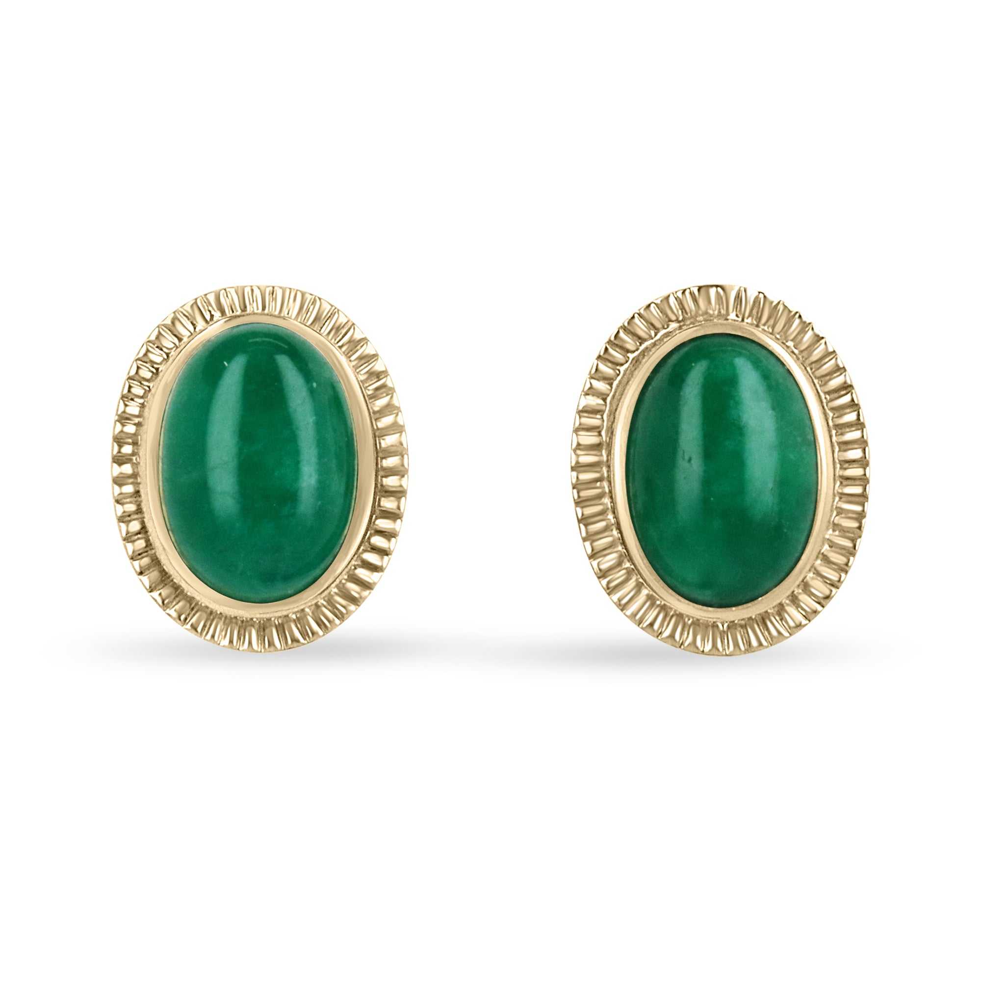 19.04tcw Large Jumbo Natural Emerald Cabochon Vintage Handmade Bezel Earrings 14K - JR Colombian Emeralds