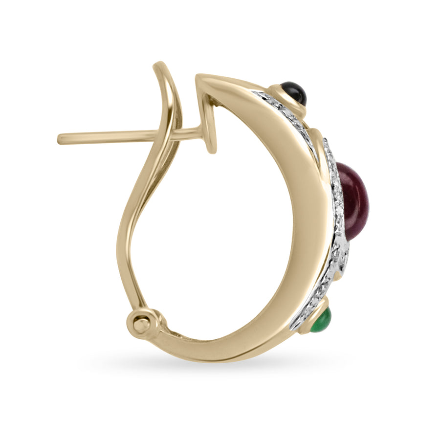 0.98tcw Emerald Ruby Sapphire & Diamond Omega Earrings 14K