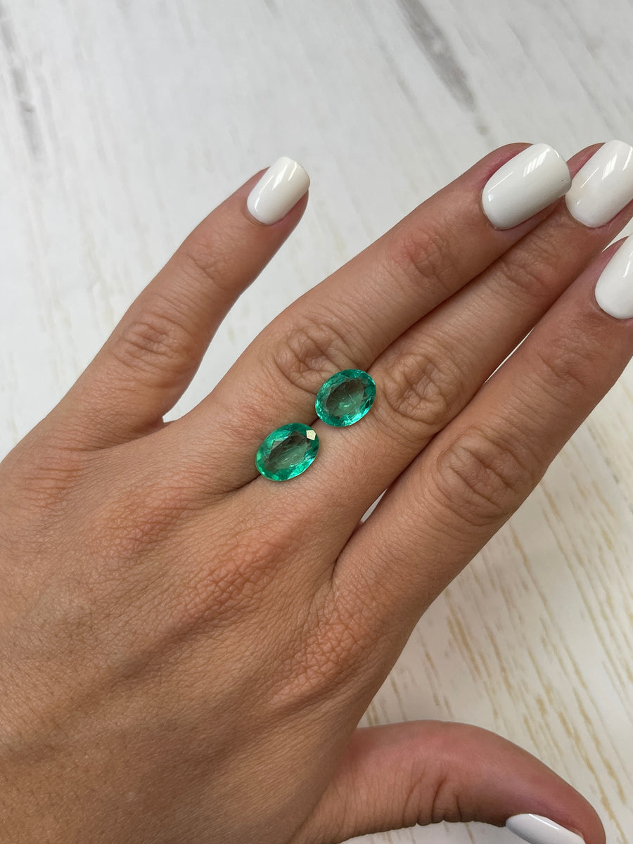 Colombian Emeralds - 7.31 Carats - Oval Shaped - Matching 12x9 Loose Gems