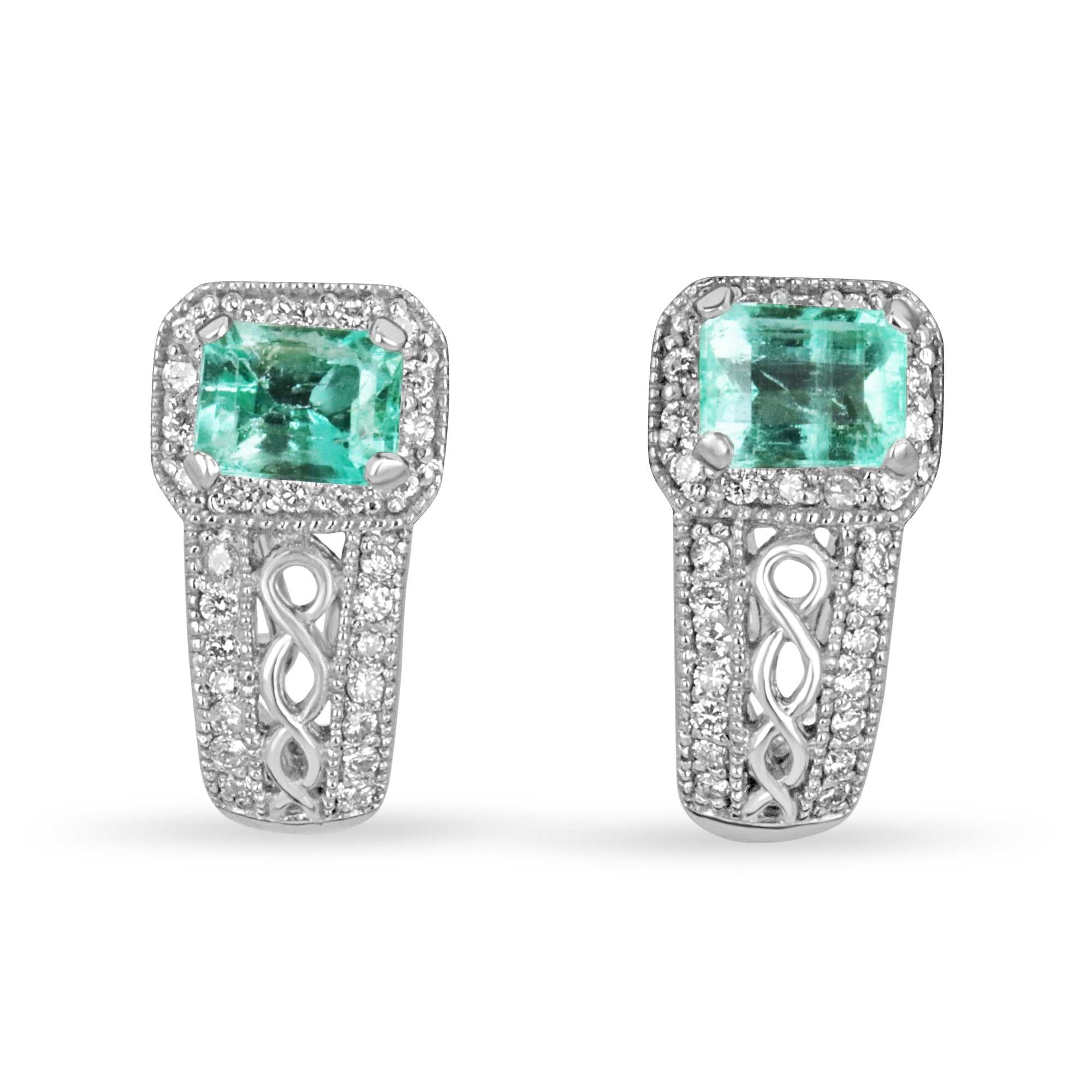 4.25tcw Natural Colombian Emerald & Diamond Cluster Earrings Gold 14K - JR Colombian Emeralds