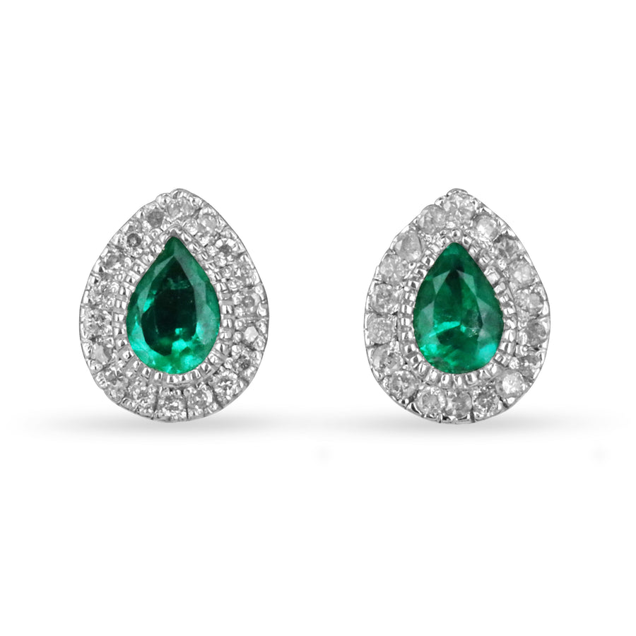 2.50tcw Pear Emerald & Diamond Halo White Gold Studs 14K