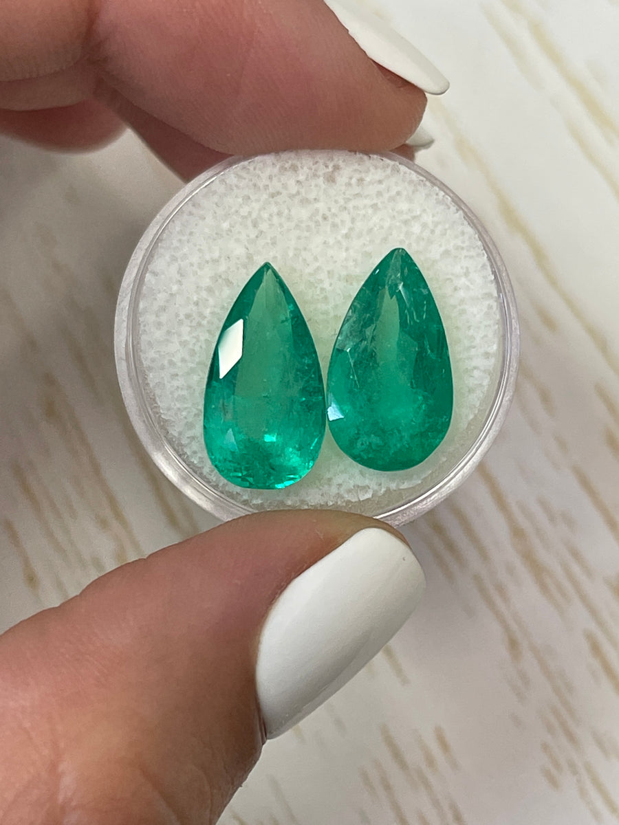 10.62 Total Carat Weight Colombian Emeralds - Pear Shaped Loose Gems in a Matching Set