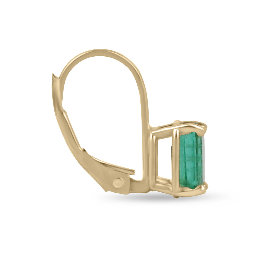 1.50tcw Emerald Cut Natural Emerald Prong Set Lever Back Earrings 14K