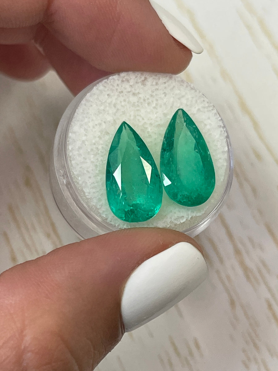 Pair of Loose Pear Cut Colombian Emeralds - Totaling 10.62 Carats