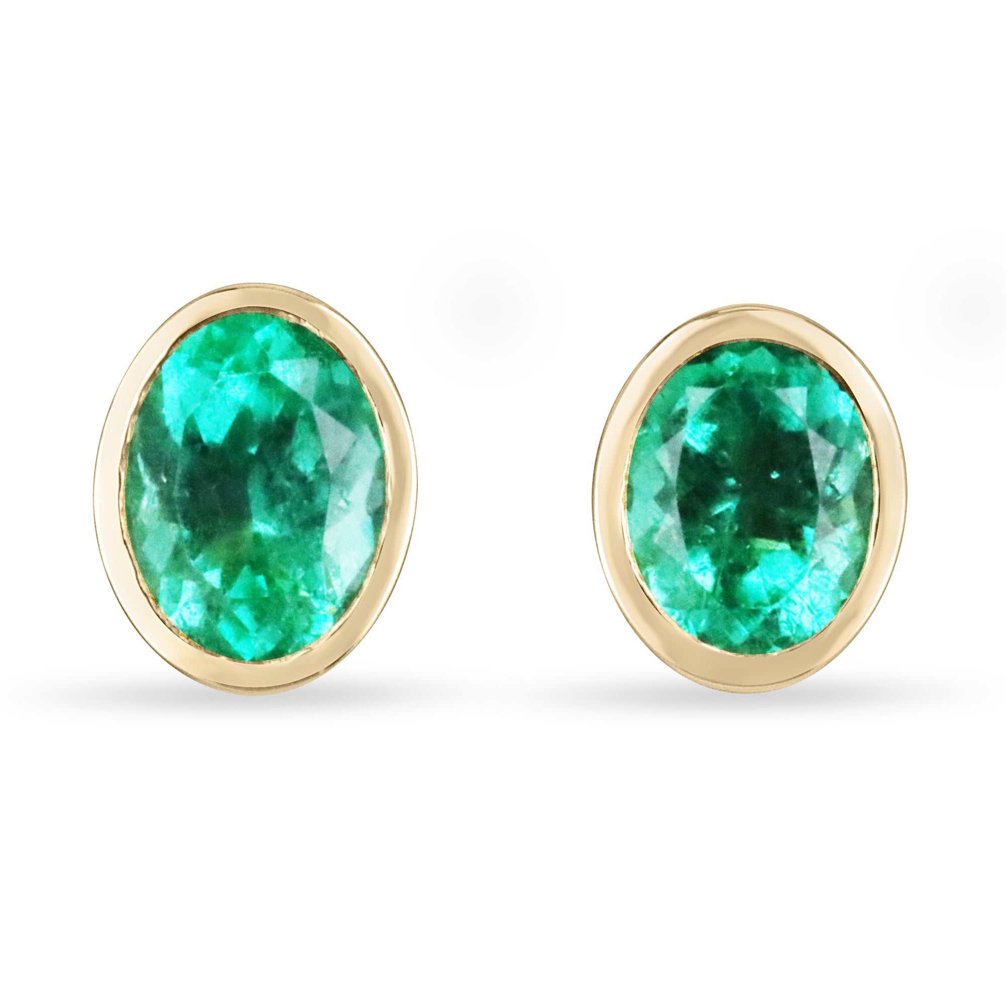 3.90tcw Vivacious Vivid Oval Bezel Set Earrings 18K High quality - JR Colombian Emeralds