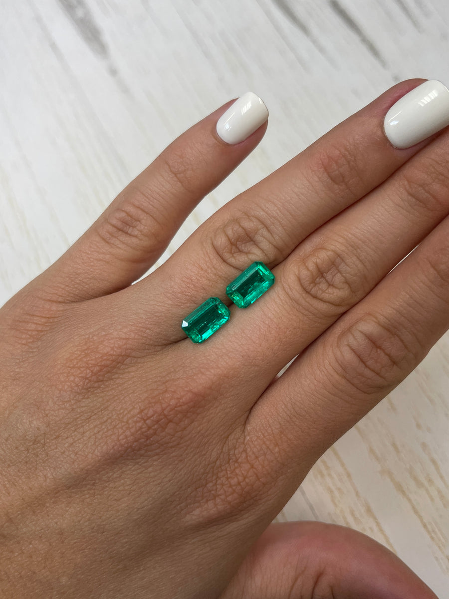 5.63tcw GIA Certified 11x7 Fine Matching Loose Colombian Emeralds-Emerald Cut