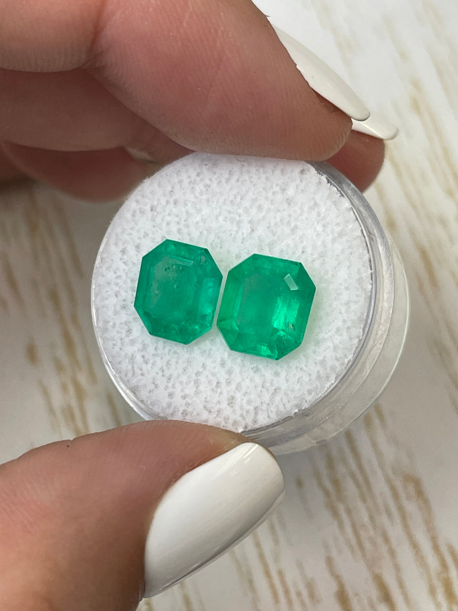 5.87 Carat Asscher-Cut Colombian Emerald Pair - 9x9 Loose Gems