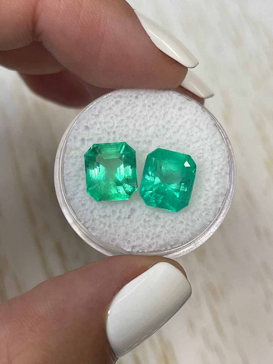 Asscher Cut Colombian Emeralds - A Pair of 7.01 Total Carat Weight Loose Gems Measuring 9x8mm