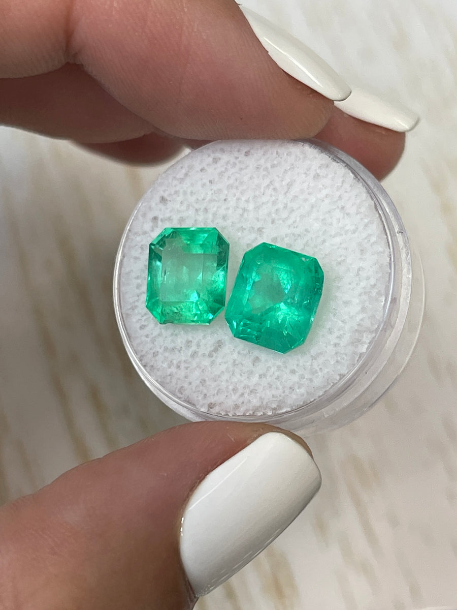 7.01tcw Asscher Cut Colombian Emeralds - Two Loose Stones, Both 9x8mm in Size