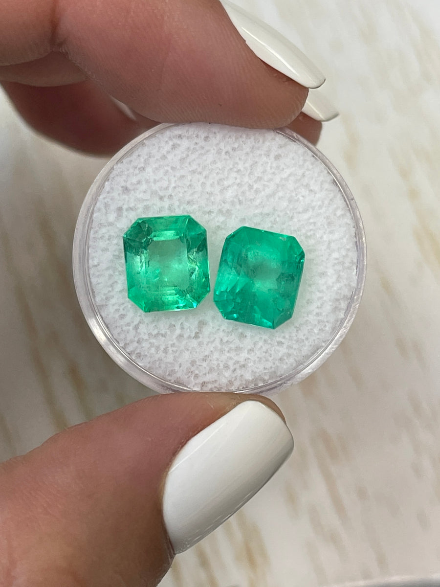 Pair of Asscher-Cut Colombian Emeralds - 7.01 Total Carats, Sized at 9x8mm