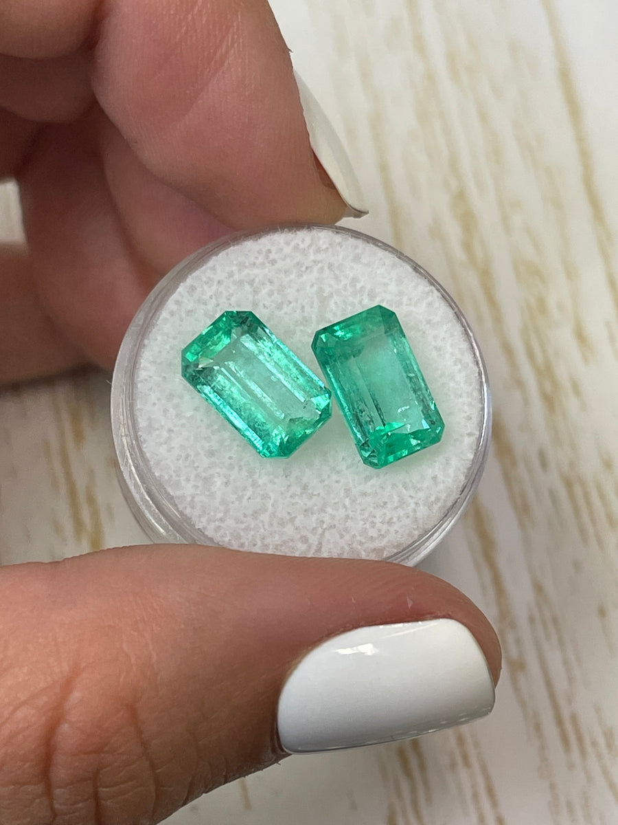 Emerald Cut Colombian Emeralds - Matched Pair, 7.56 Carats