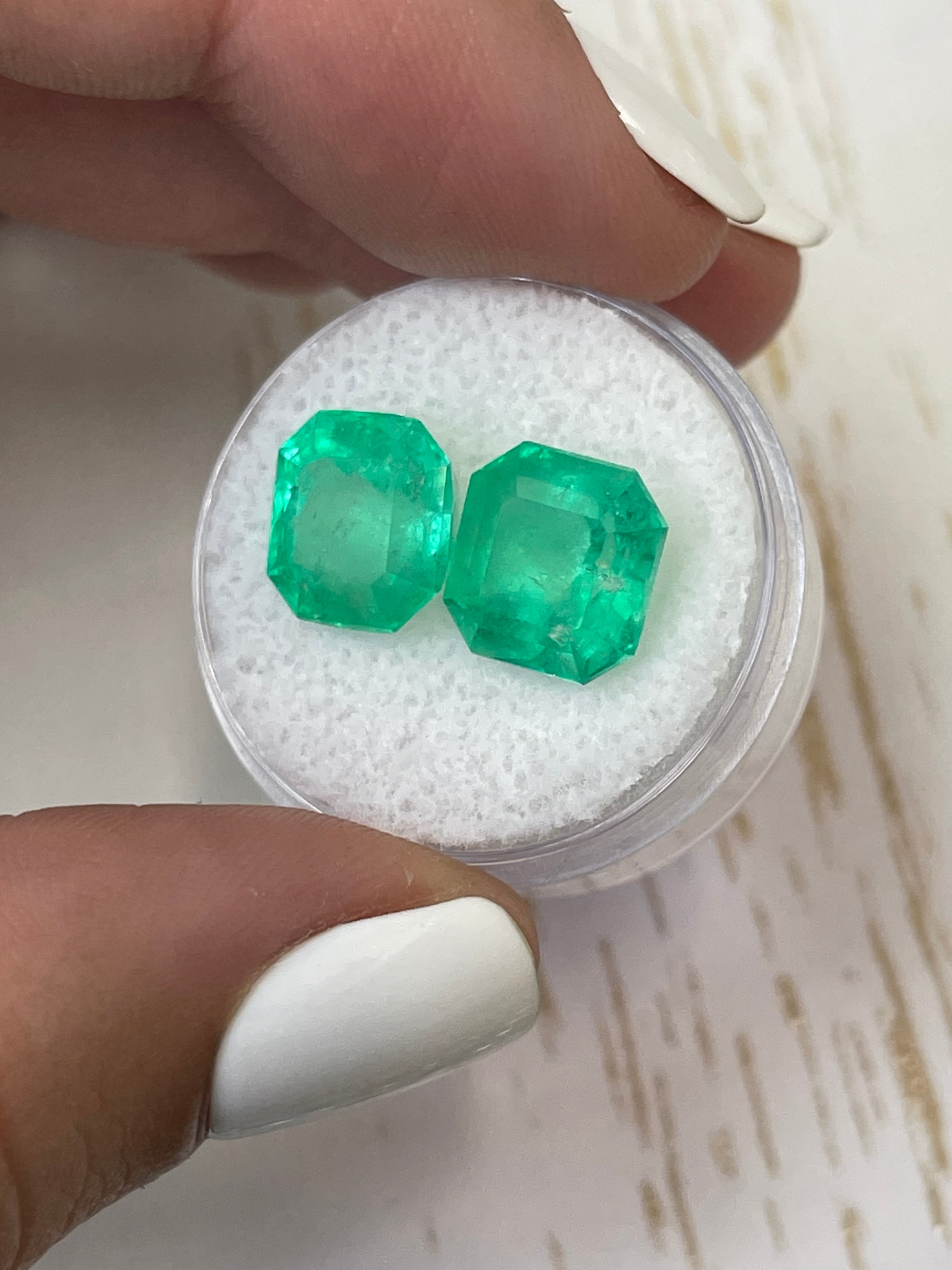 10x10mm Colombian Emeralds - Asscher Cut - 10.02 Carat Combined Weight