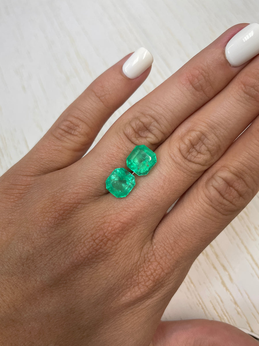 10.02tcw Colombian Emeralds - Asscher Cut - Perfectly Matched Pair