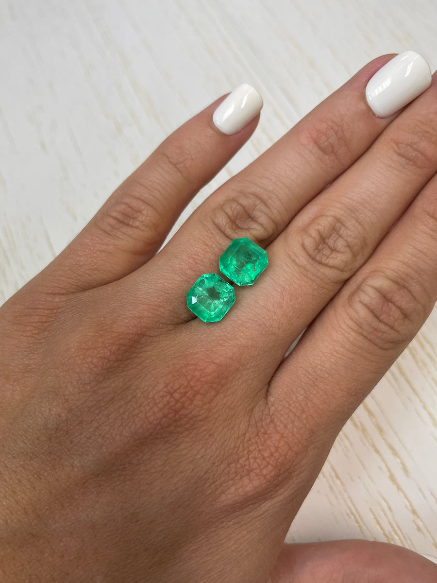 Pair of Asscher-Cut Colombian Emeralds - 10.02 Carats in Total