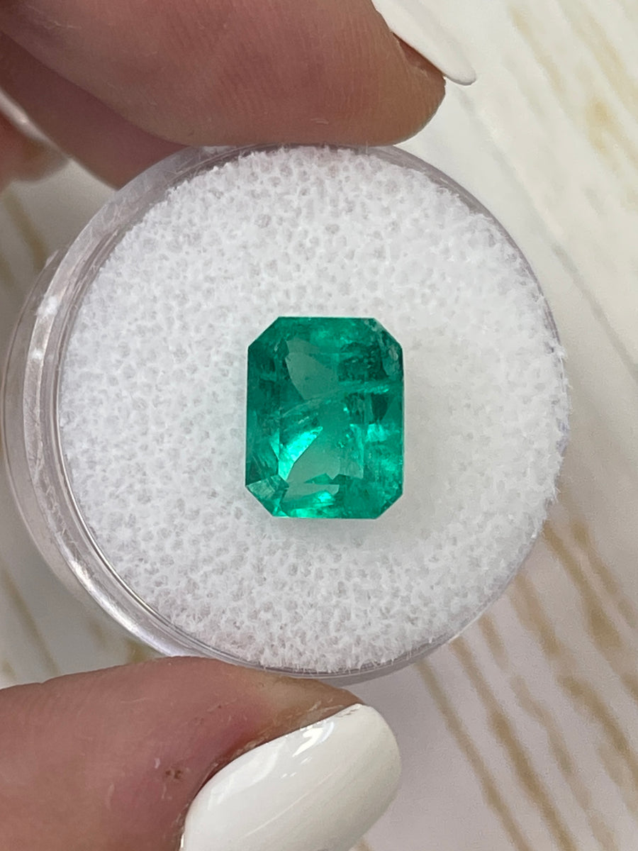 Emerald Cut Colombian Emerald - 3.41 Carat Bluish Green Gem