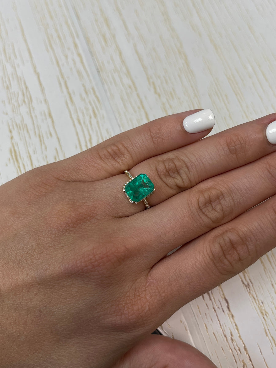 3.41 Carat 10x8 Medium Bluish Green Loose Colombian Emerald- Emerald Cut