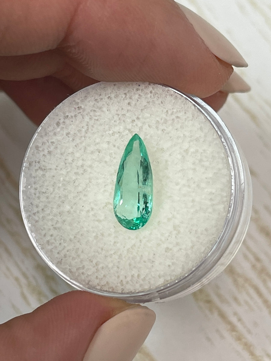 1.49 carat Slender Green Natural Loose Colombian Emerald-Pear Cut