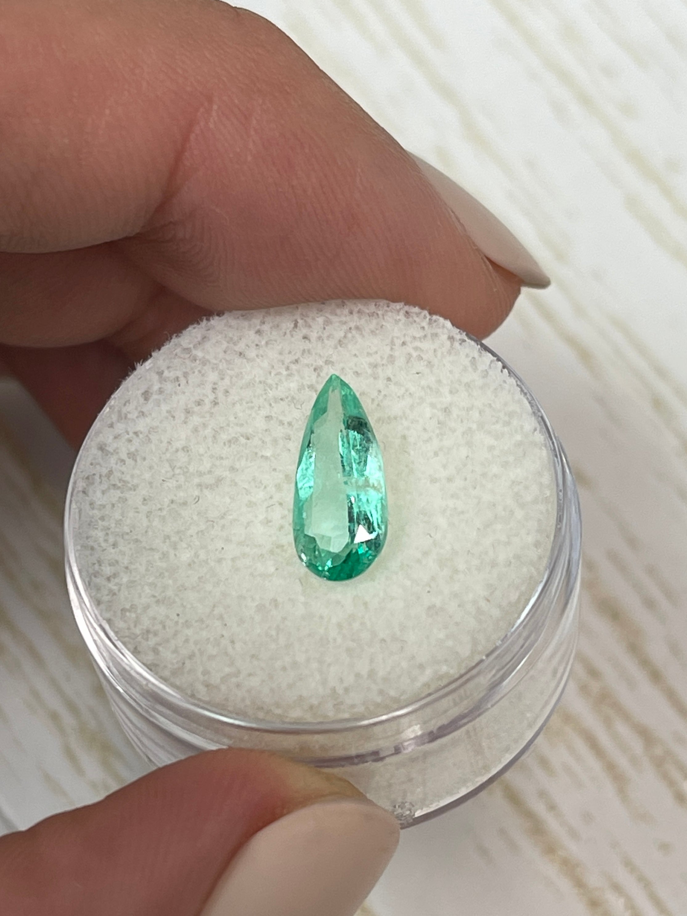 1.49 Carat Thin Green Colombian Emerald - Pear-Shaped Gem