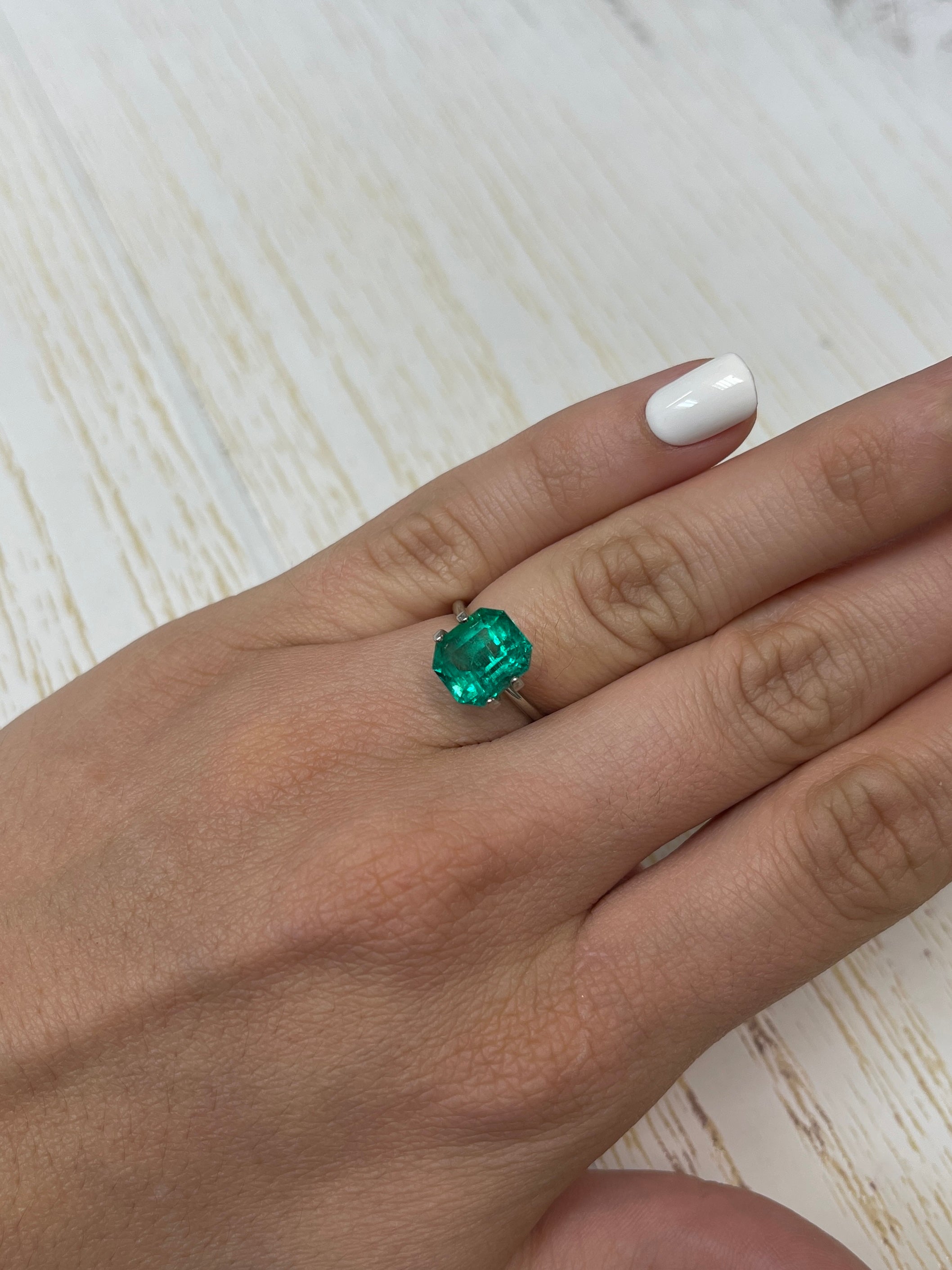 3.81 Carat 10x8.5 Muzo Green Natural Loose Colombian Emerald- Emerald Cut - JR Colombian Emeralds