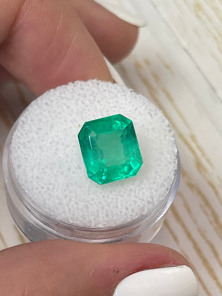 Chunky Emerald Cut 4.21 Carat Colombian Emerald in Spring Green