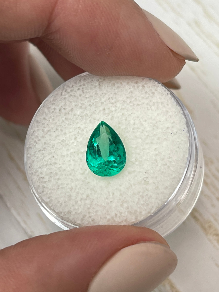 Exquisite 1.65 Carat Pear-Shaped Colombian Emerald in Vivid Blue Green