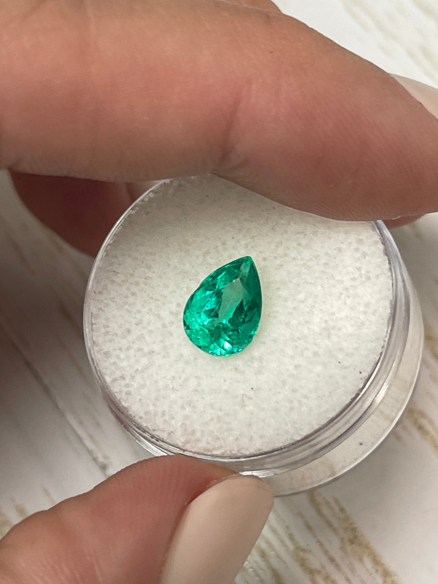 Captivating Loose Colombian Emerald - 1.65 Carats, Pear Cut, Blue Green Hue