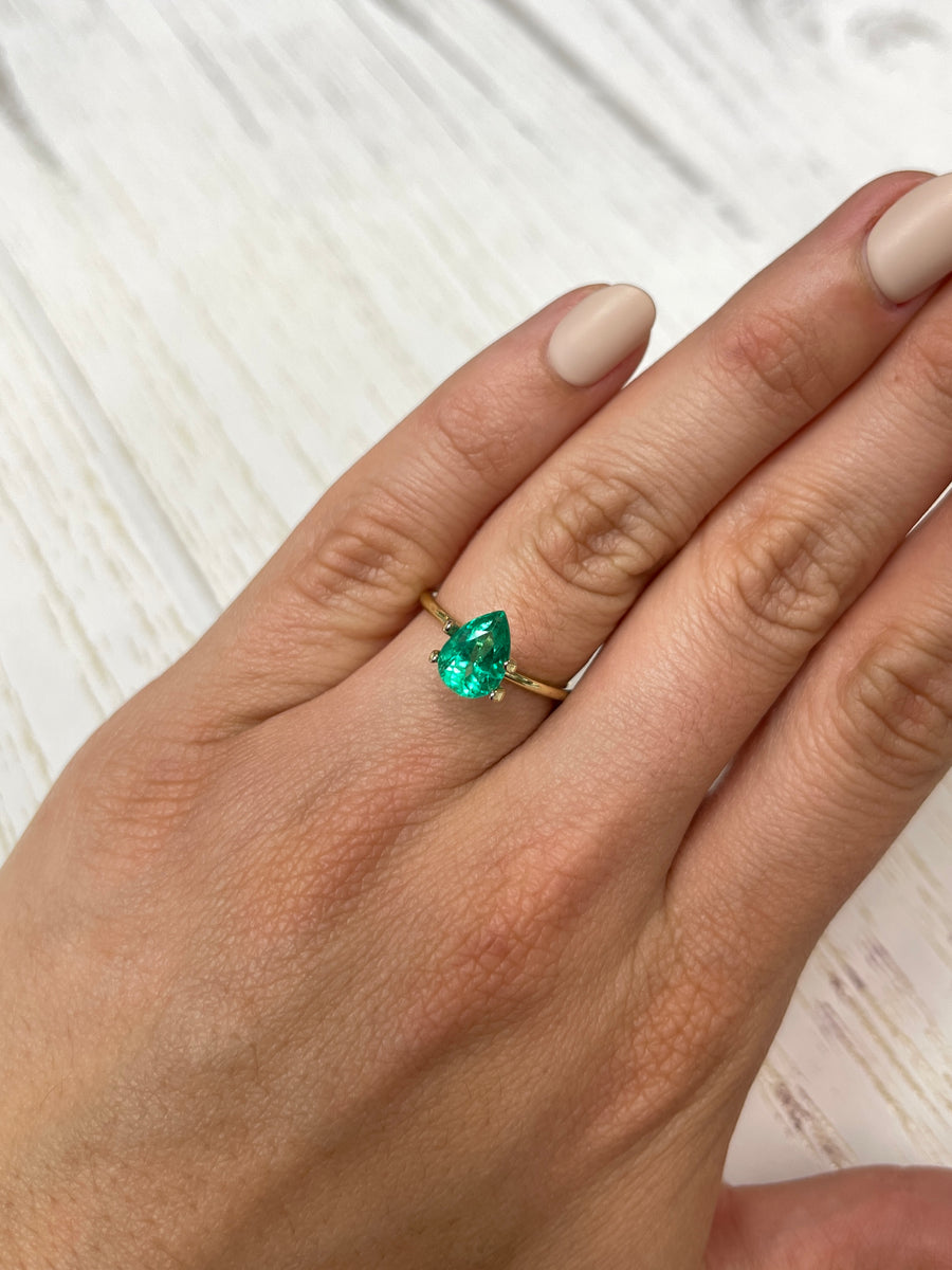 1.65 Carat Loose Colombian Emerald - Pear Shaped, Rich Blue Green Color