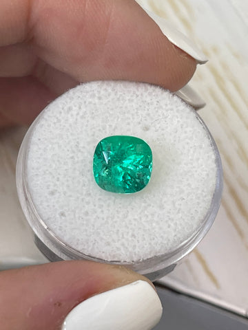 Gorgeous Cushion Cut Colombian Emerald - 2.60 Carats in Vivid Bluish Green Hue