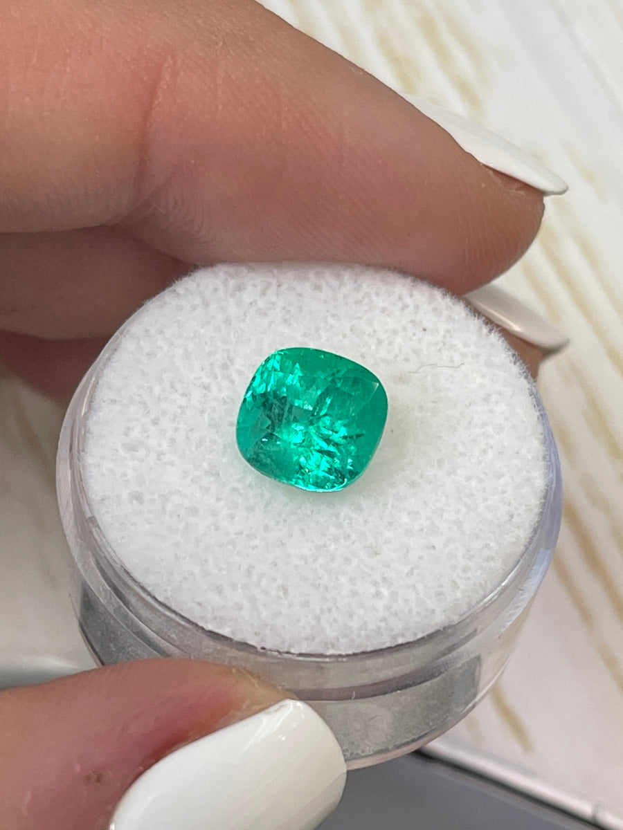 Cushion Cut Colombian Emerald - 2.60 Carats of Natural Bluish Green Beauty
