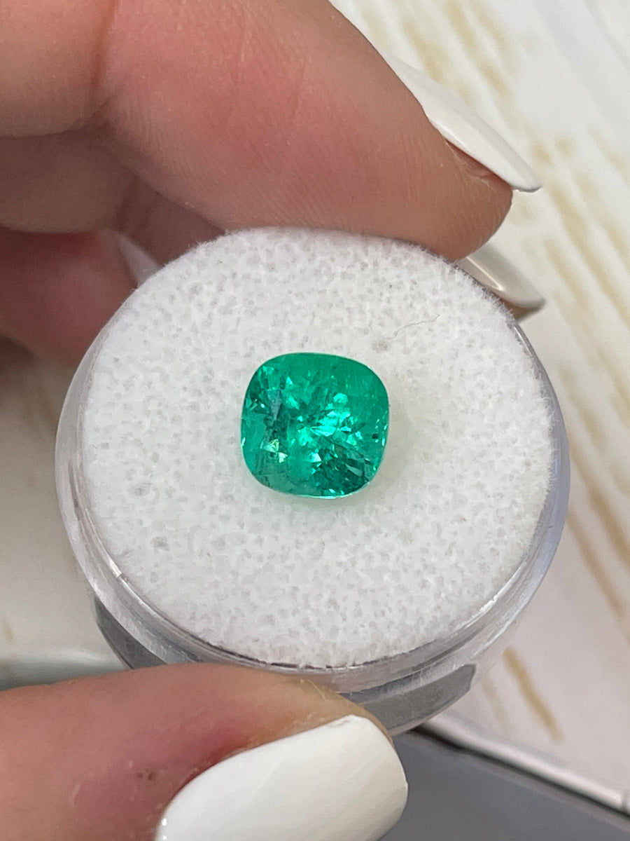 Exquisite 2.60 Carat Bluish Green Colombian Emerald - Cushion Cut