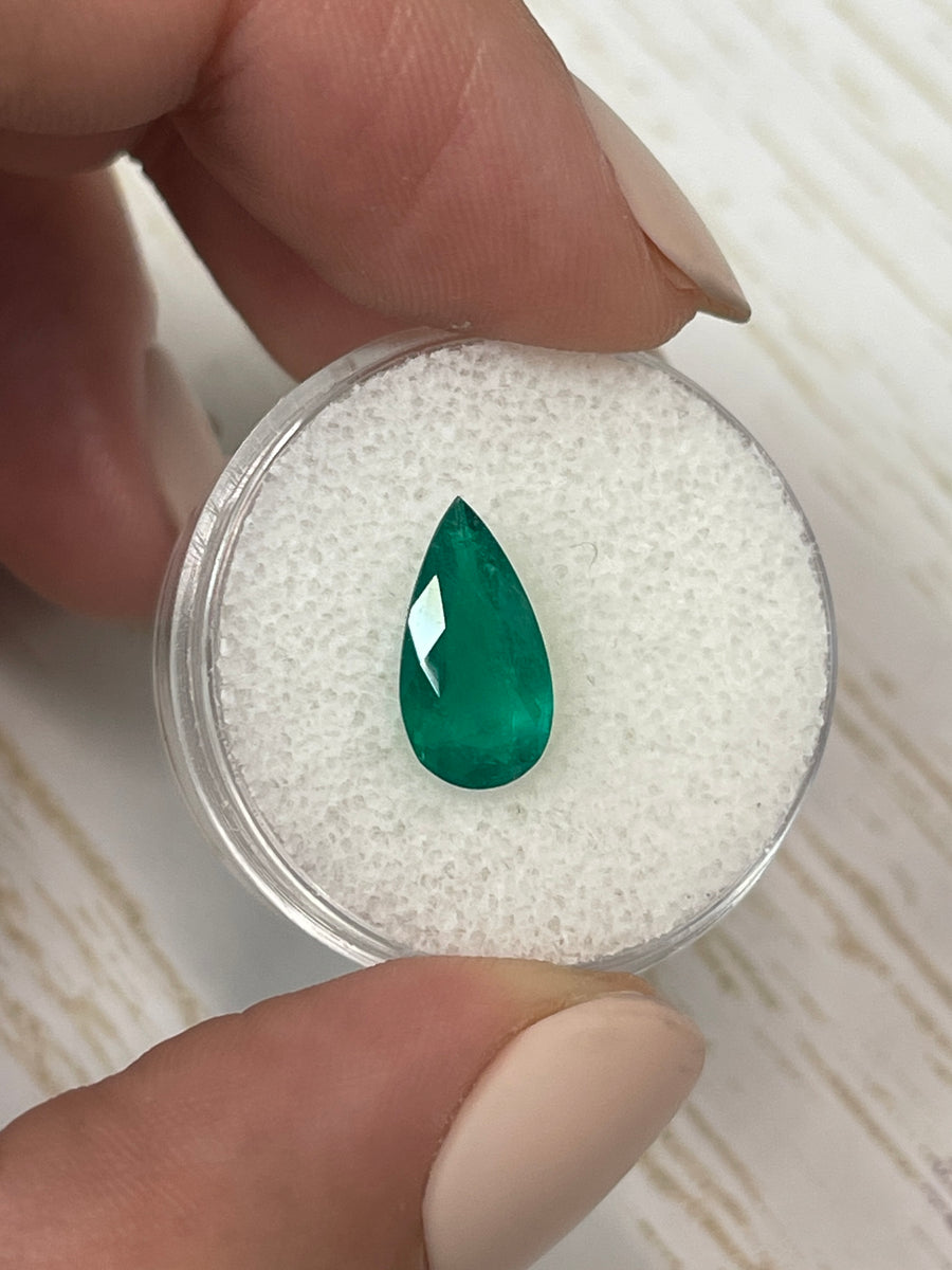 Natural Colombian Emerald - 1.73 Carat Pear-Cut Gemstone (12.5x6.5mm)