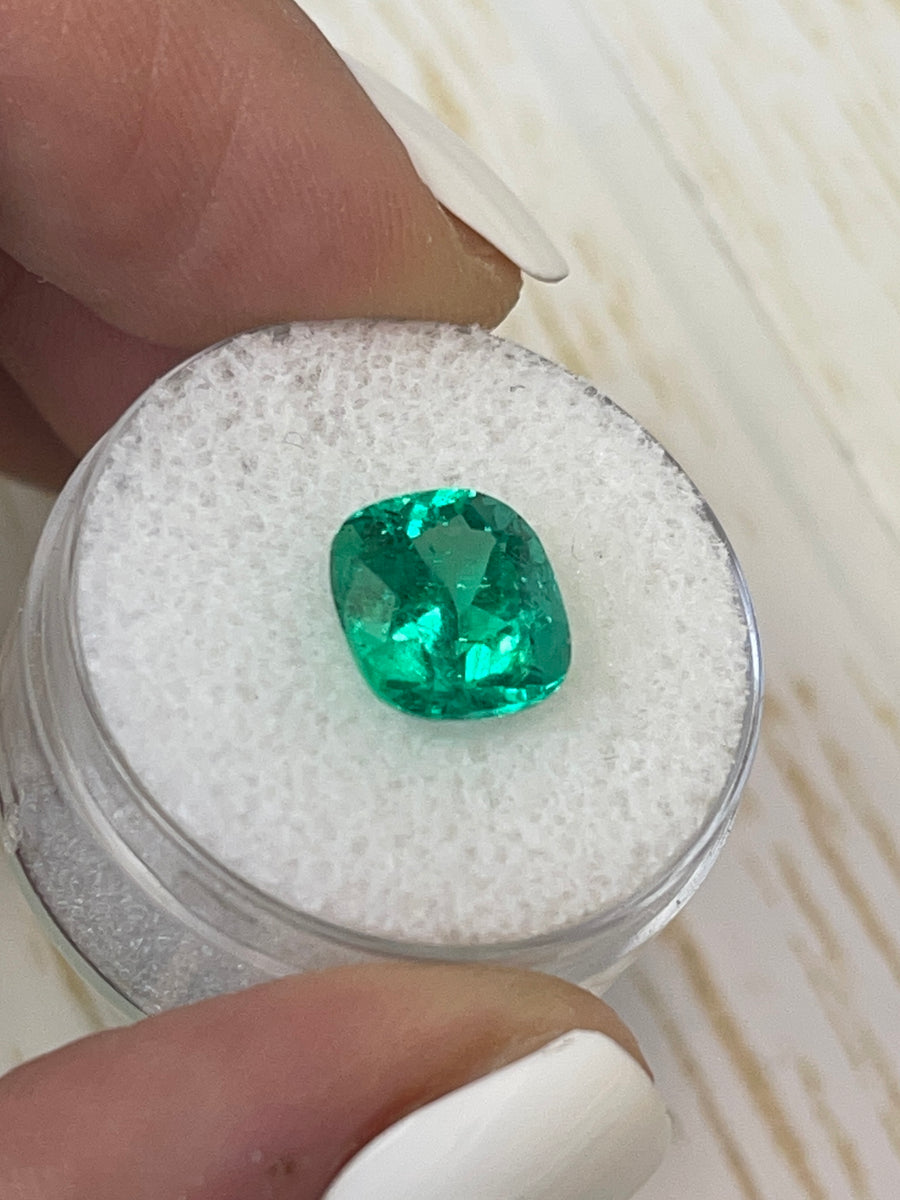 3.46 Carat Cushion-Cut Colombian Emerald - Lively Green Hue, 9.5x9 Dimensions