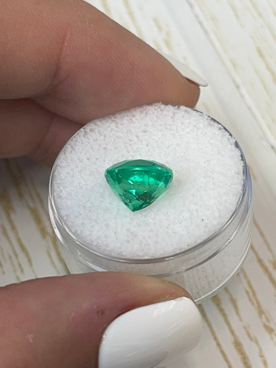 3.46 Carat Vibrant Green Colombian Emerald - Cushion Cut, 9.5x9 Dimensions