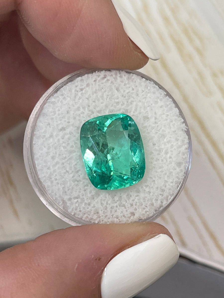Exquisite 5.56 Carat Loose Colombian Emerald - Cushion Shape in Minty Bluish Green