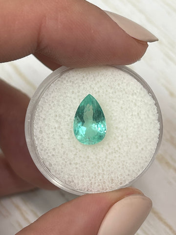 1.86 Carat Light Bluish Green Natural Loose Colombian Emerald-Pear Cut