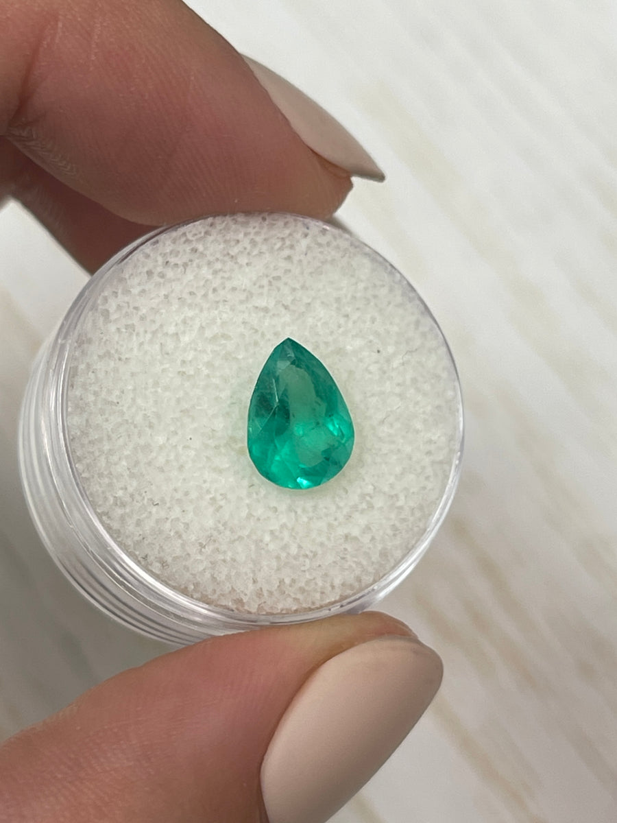 Chunky Green Colombian Emerald: 1.88 Carat Pear-Shaped Stone