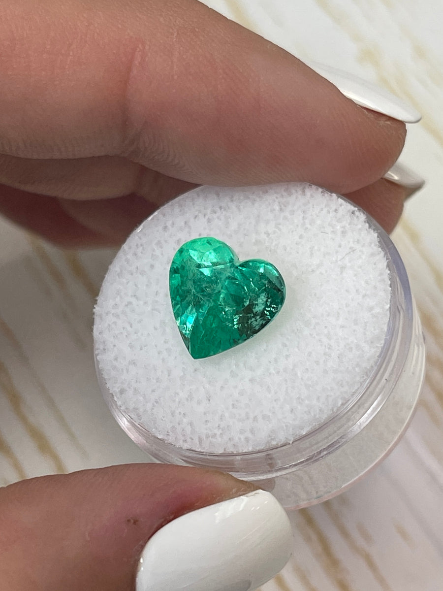 Stunning Pastel Green Colombian Emerald - 4.18 Carat Heart Cut Gemstone
